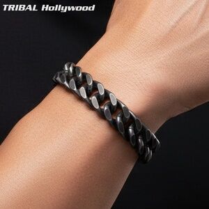 NEW Antiqued Silver 8.5” Thick 12MM Wide Cuban Chain Bracelet w/Box